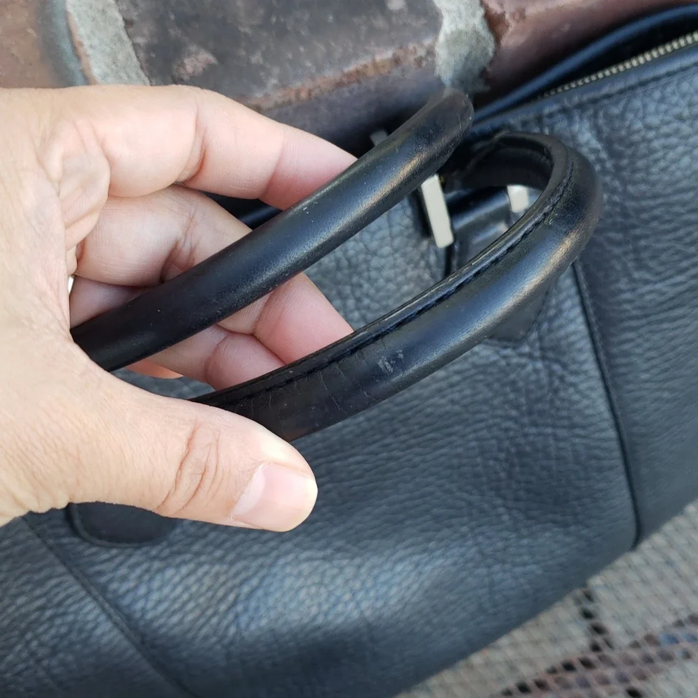 MCM Unisex Black Leather Messenger Laptop Bag Designer Convertible Professional
